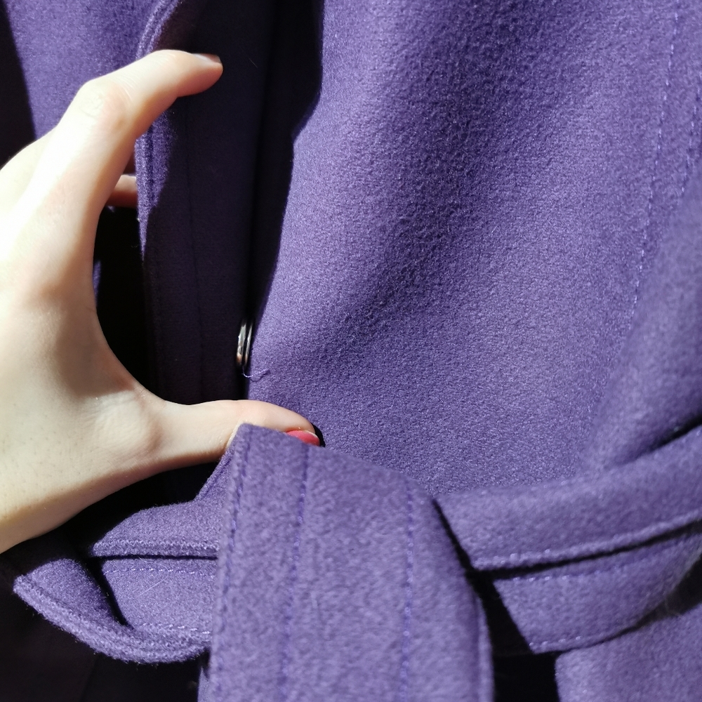 Rare vintage Benetton purple 80% wool tie front hidden button coat s38 - Picture 3 of 6
